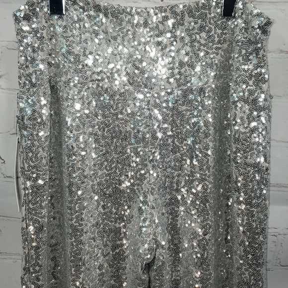 Tipsy Elves Silver Sequin High Waisted Leggings Women's Size L NWT - Picture 6 of 13